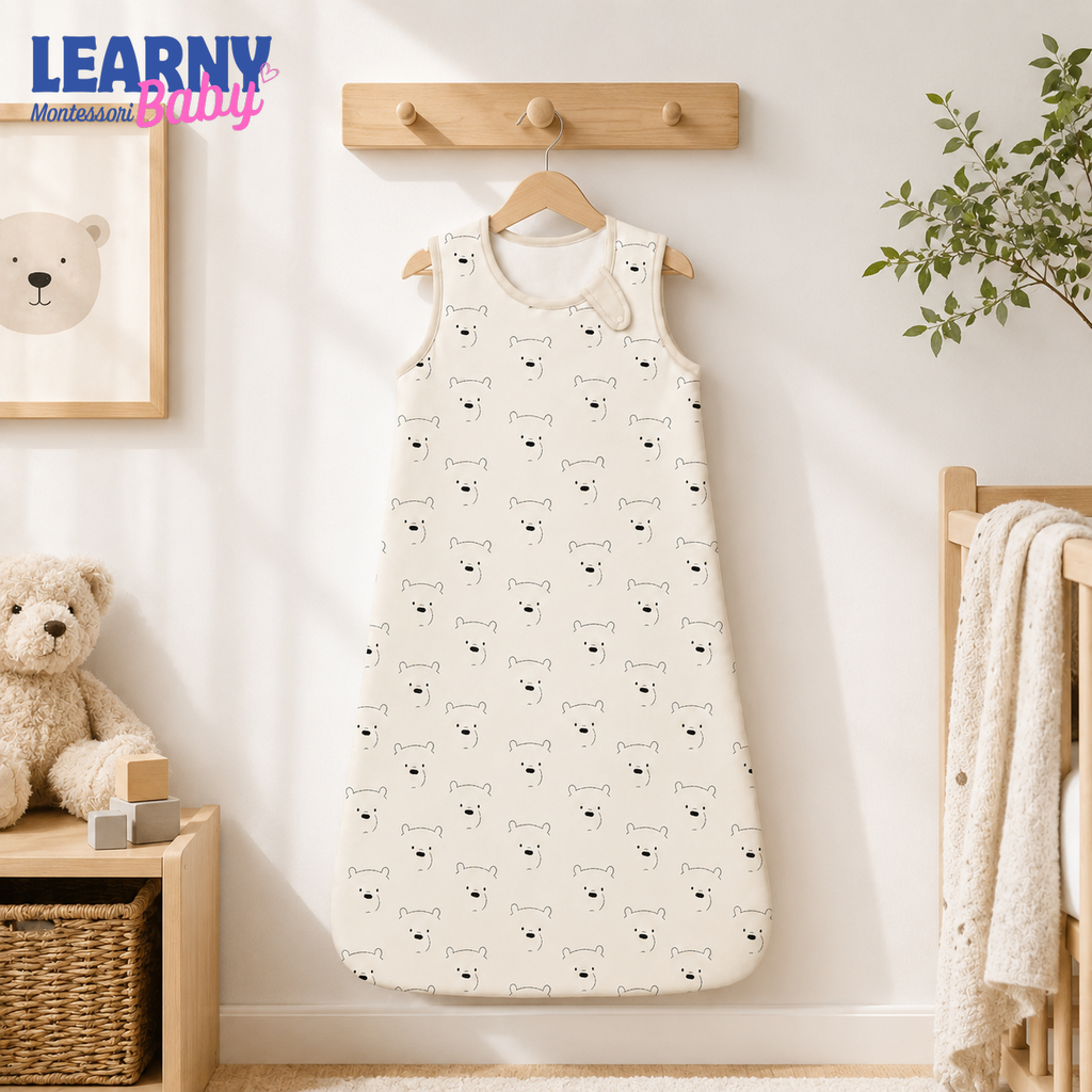 Minimal Polar Bear Bamboo Baby Sleep Sack, Neutral Wearable Blanket for Infant and Toddler, Scandinavian Nursery Gift