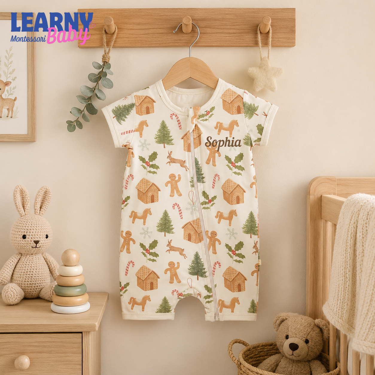 Christmas Gingerbread Baby Convertible Zippy Pajamas, Holiday Baby Sleeper, Christmas Pajamas, Newborn Sleepwear