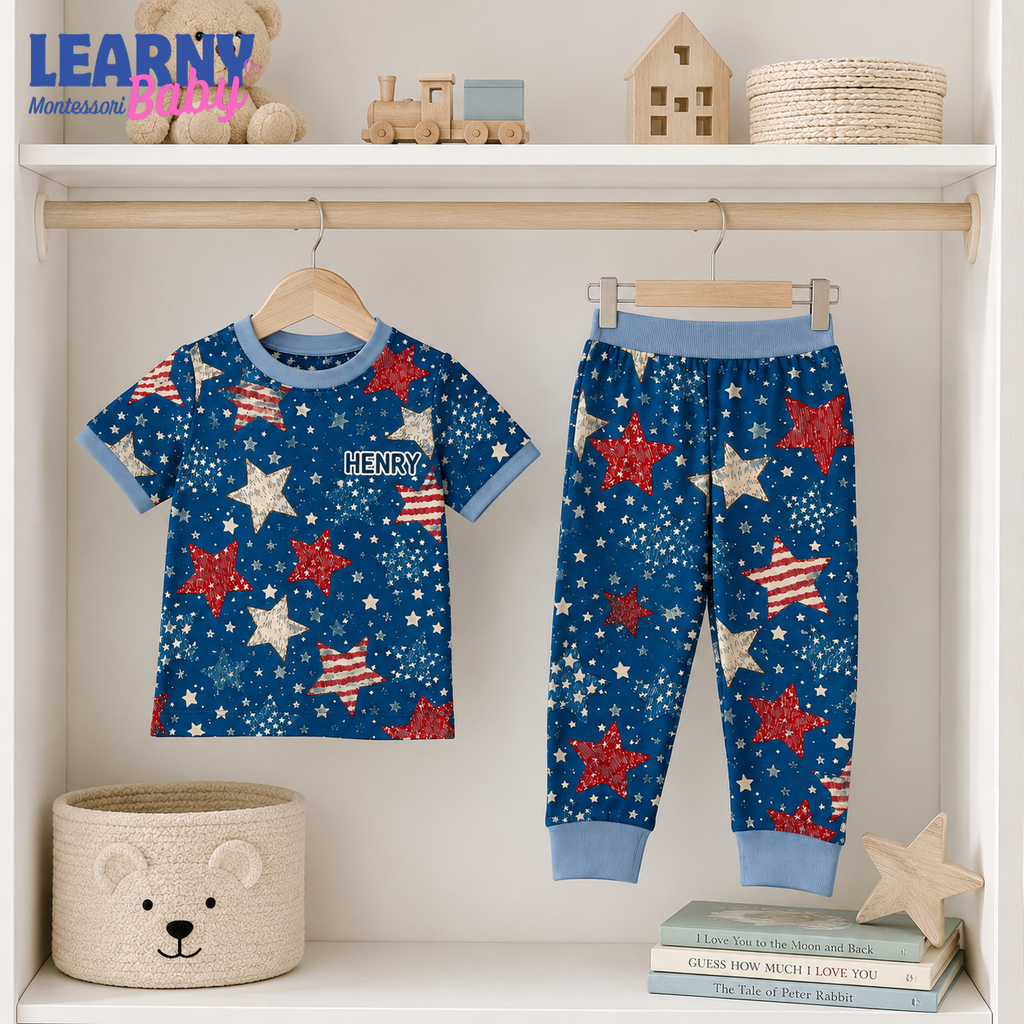Bamboo Baby Pajamas – Personalized Patriotic Star Toddler Pajama Set