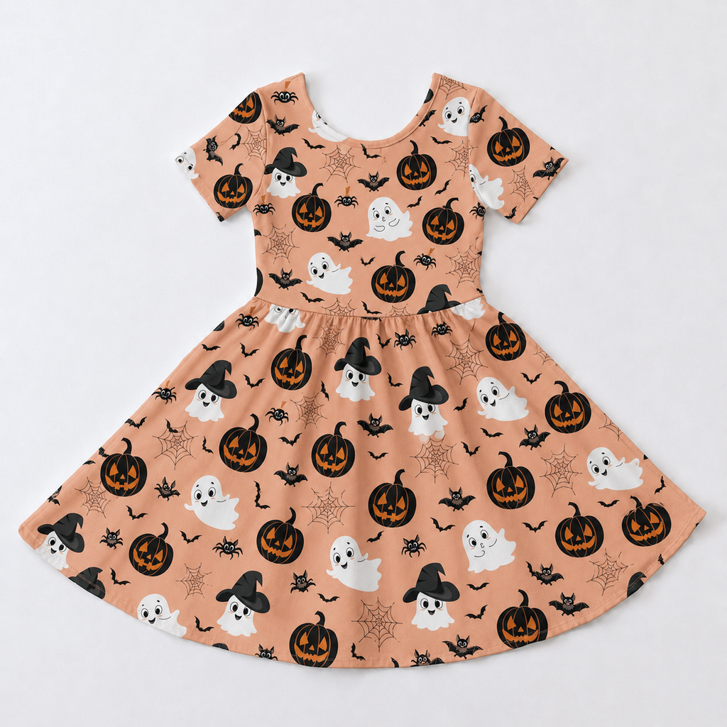Cute Ghost & Pumpkin Halloween Bamboo Twirl Dress for Girls – Kids Trick-or-Treat Outfit