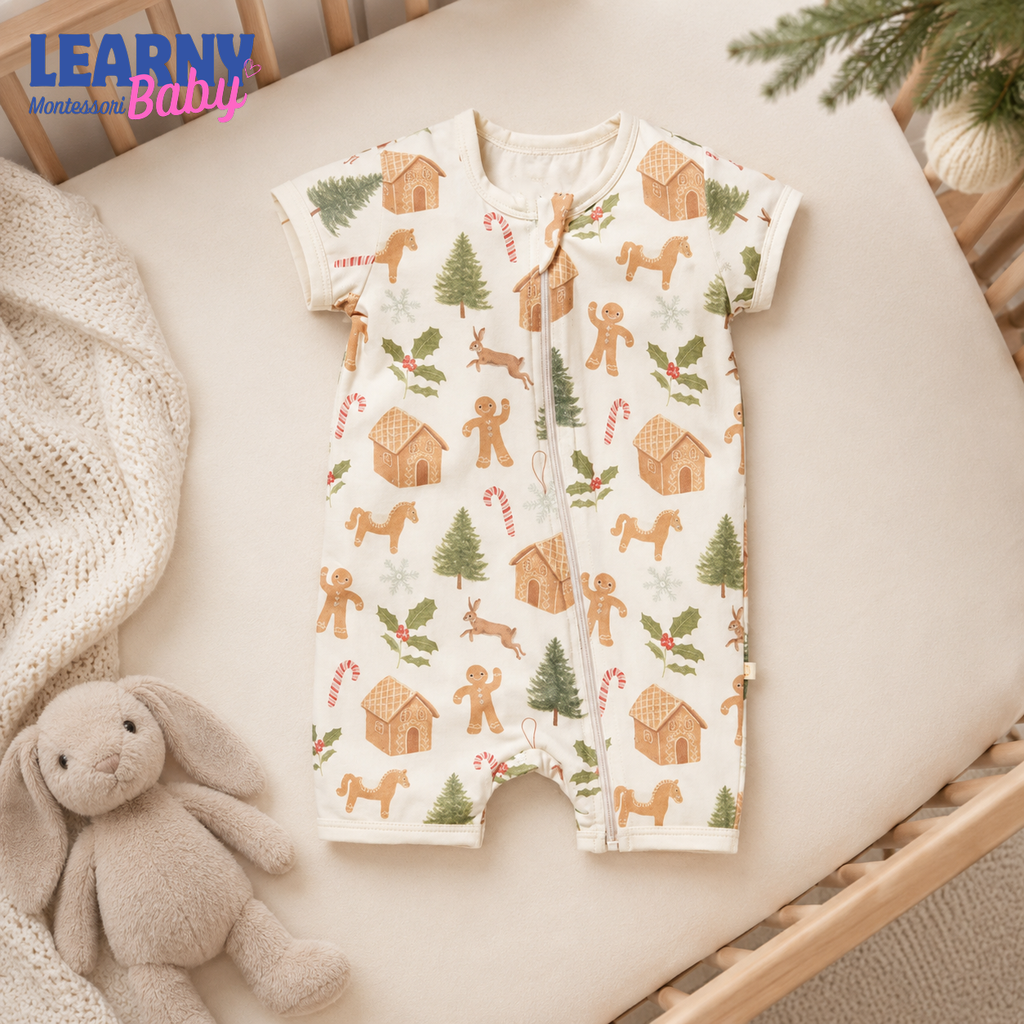 Christmas Gingerbread Baby Convertible Zippy Pajamas, Holiday Baby Sleeper, Christmas Pajamas, Newborn Sleepwear