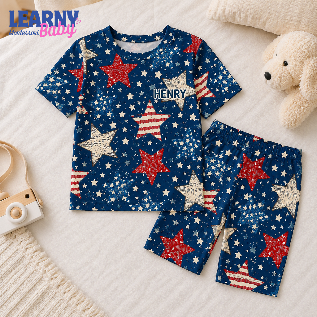Bamboo Baby Pajamas – Personalized Patriotic Star Toddler Pajama Set