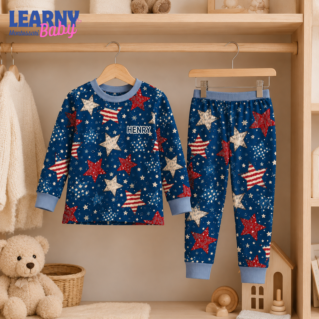 Bamboo Baby Pajamas – Personalized Patriotic Star Toddler Pajama Set