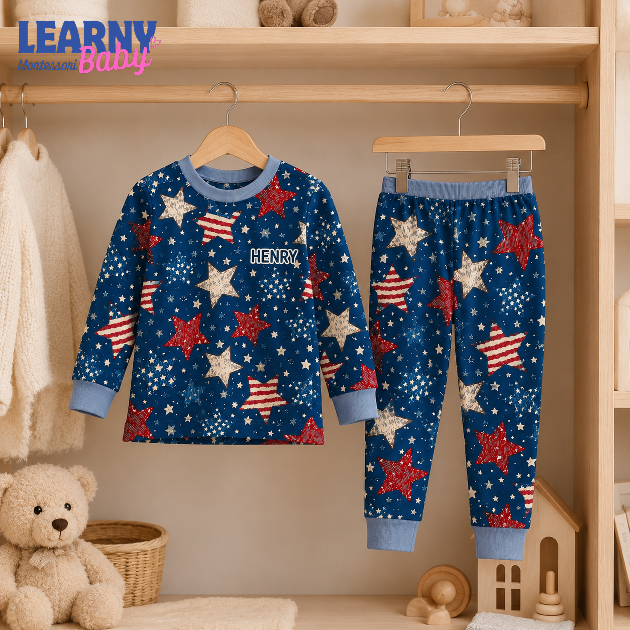 Bamboo Baby Pajamas – Personalized Patriotic Star Toddler Pajama Set