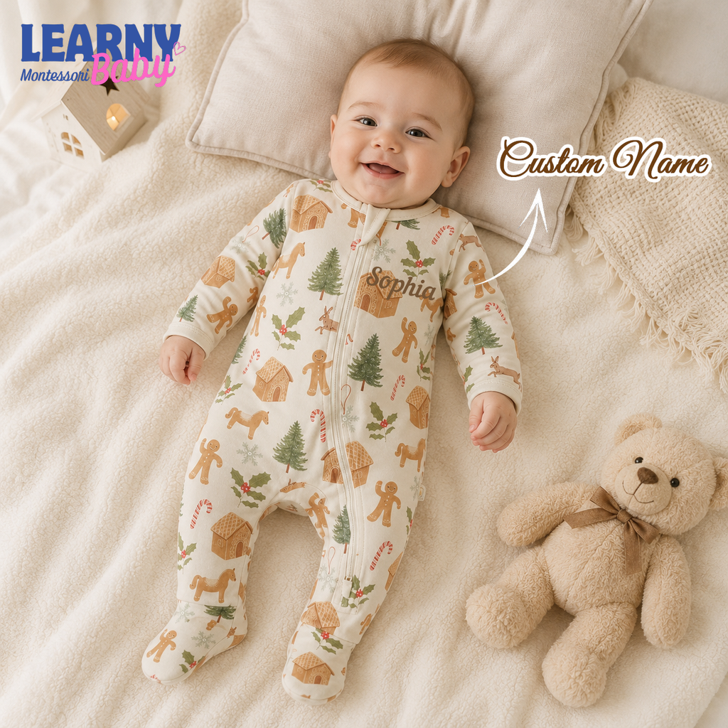 Christmas Gingerbread Baby Convertible Zippy Pajamas, Holiday Baby Sleeper, Christmas Pajamas, Newborn Sleepwear