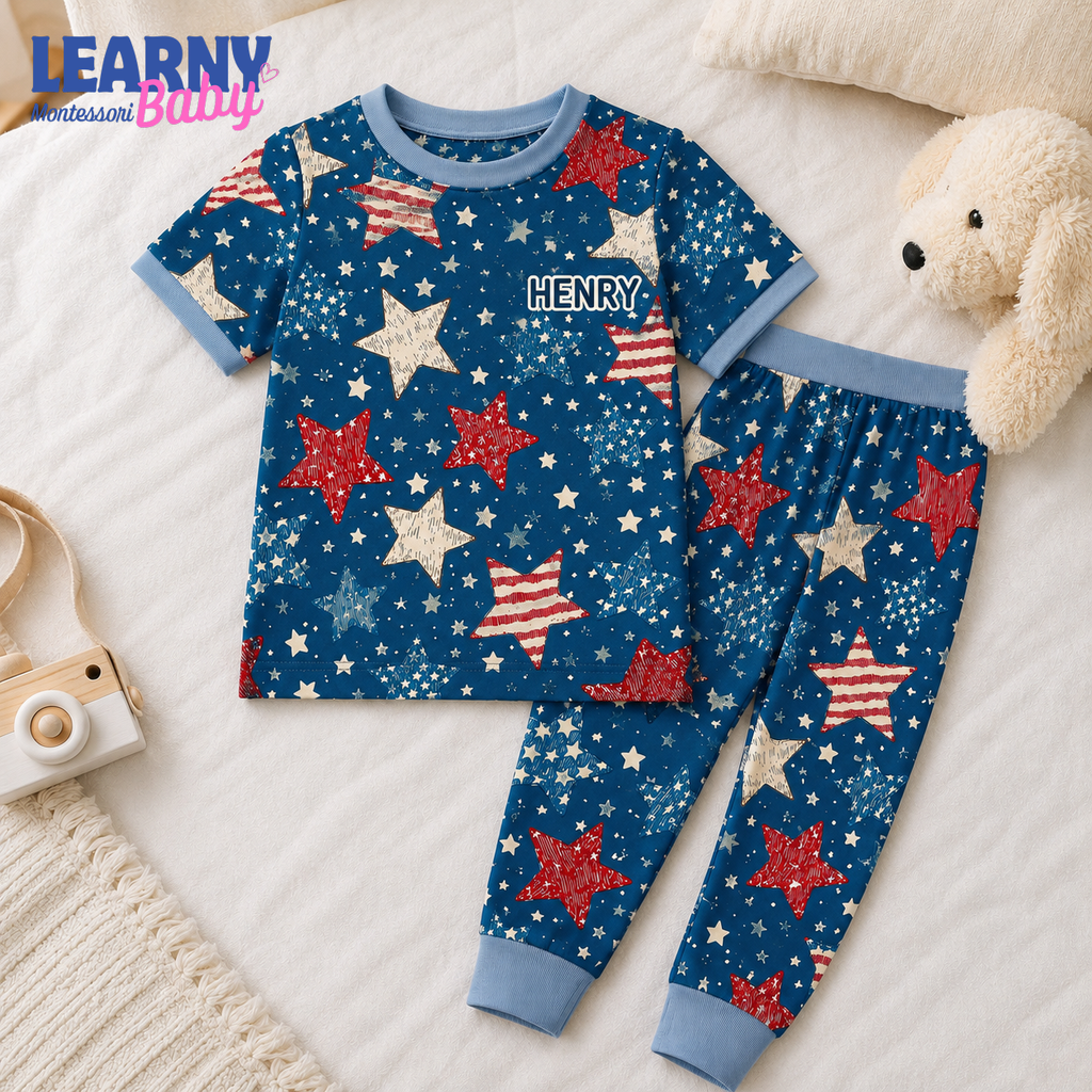 Bamboo Baby Pajamas – Personalized Patriotic Star Toddler Pajama Set