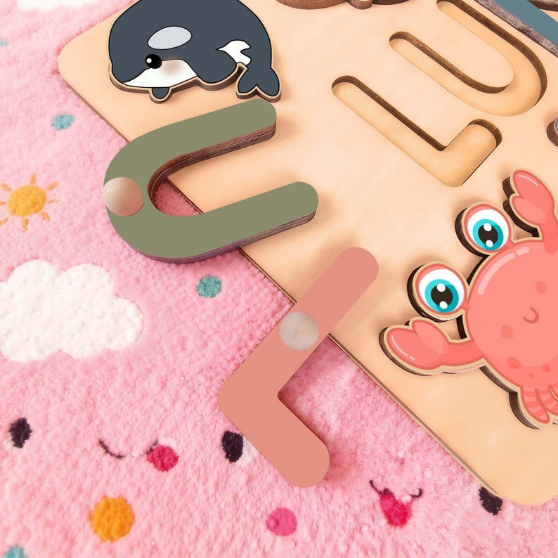 Personalized Name Puzzle Baby,Handmade Wood Name Sign, Montessori Busy Board, Educational Name Recognition & Fine Motor Skills Toy BBLB4