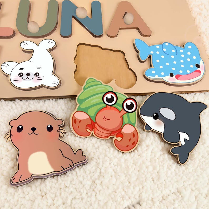 Personalized Name Puzzle Baby,Handmade Wood Name Sign, Montessori Busy Board, Educational Name Recognition & Fine Motor Skills Toy BBLB4