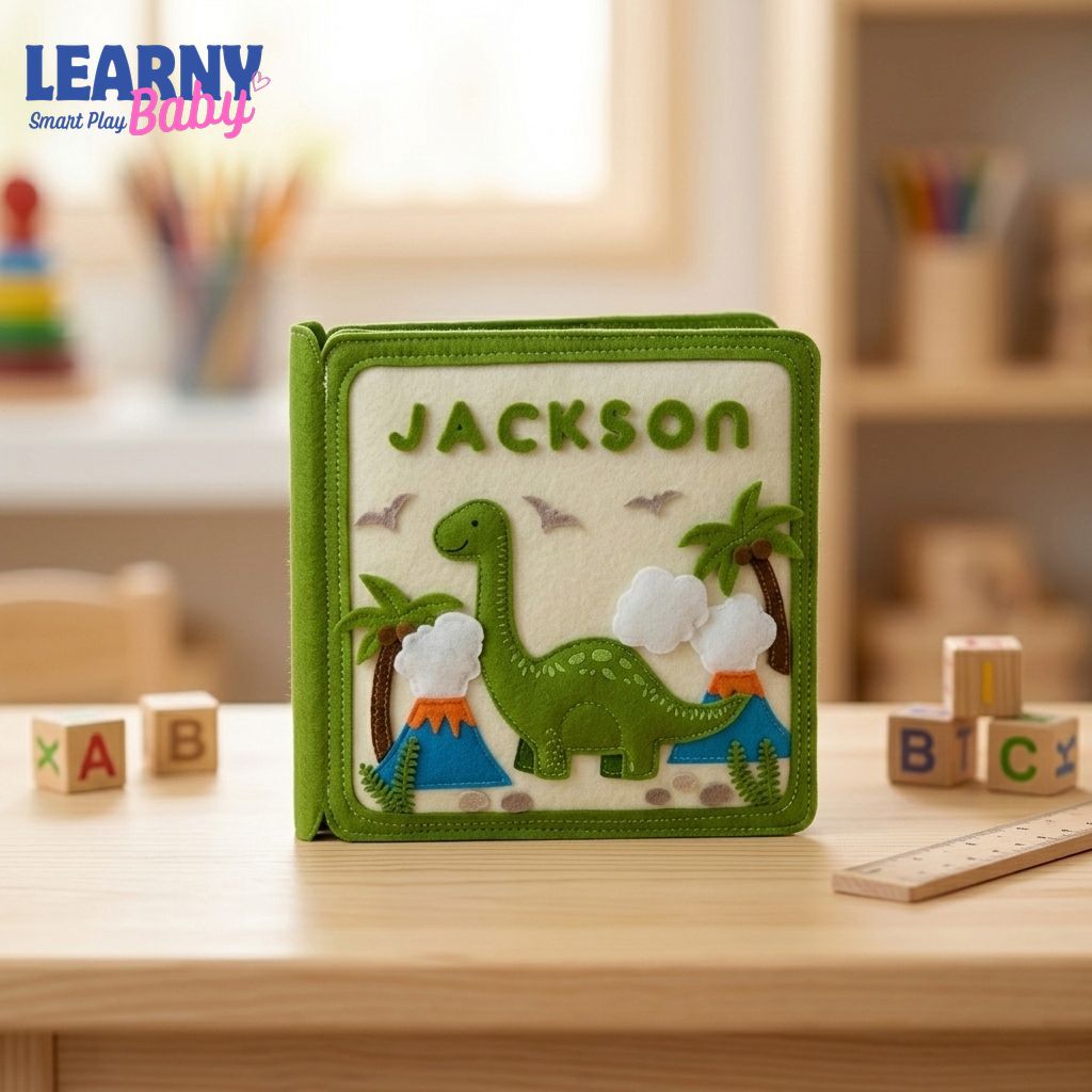 Personalized Toddler Busy Book, Personalized Dinosaur Quiet Book, Custom Name Baby Gift, Baby Birthday Gift, Felt Sensory Book for Toddler