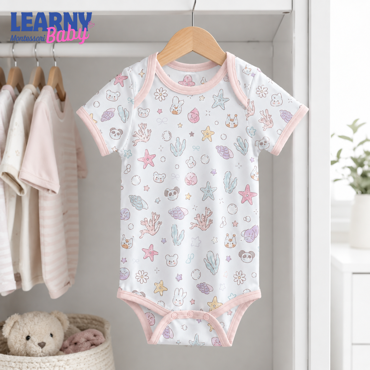 Pastel Under the Sea Short Sleeve Baby Bodysuit – Cute Ocean Baby Outfit