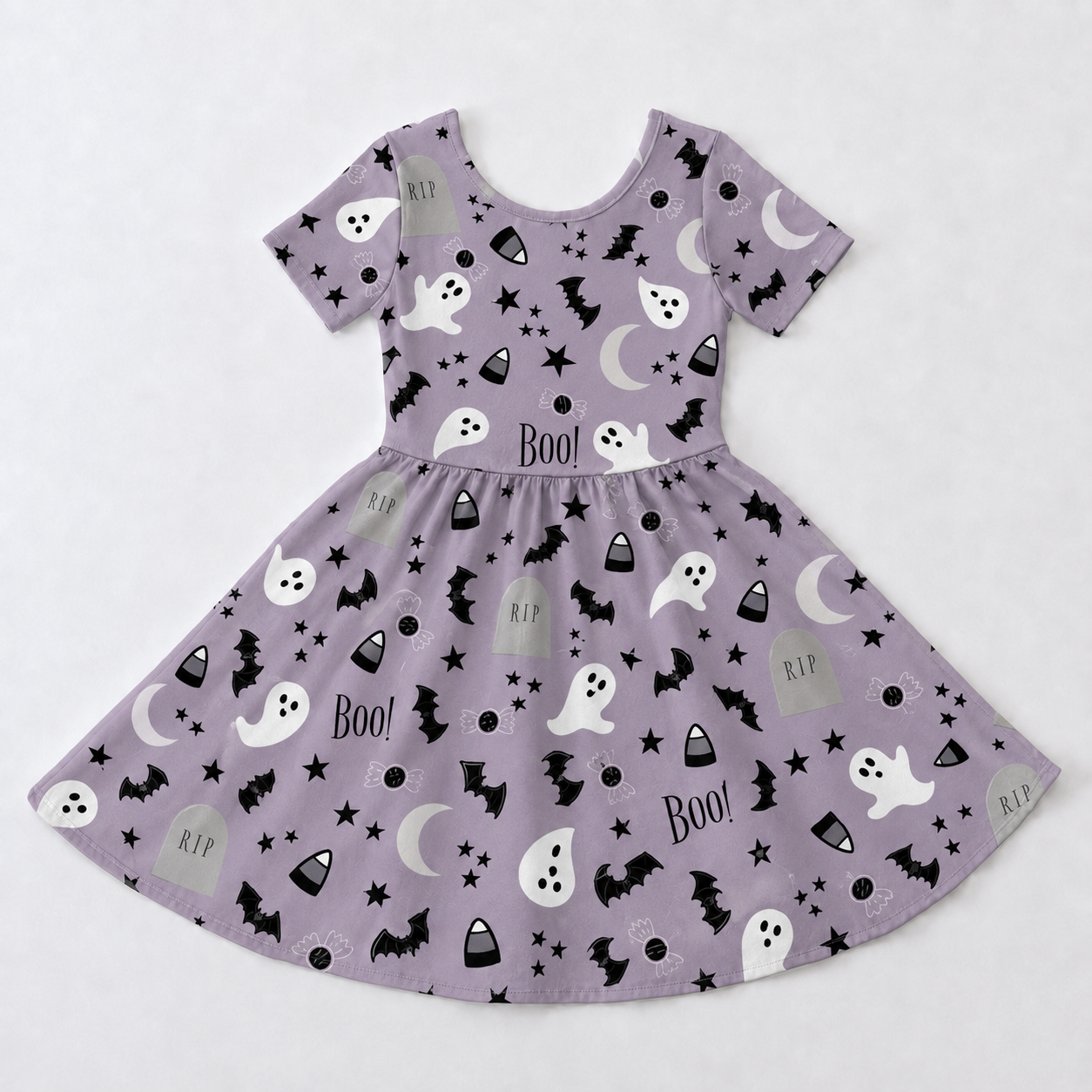 Spooky Boo Ghost Halloween Bamboo Twirl Dress for Girls – Toddler Halloween Party Outfit