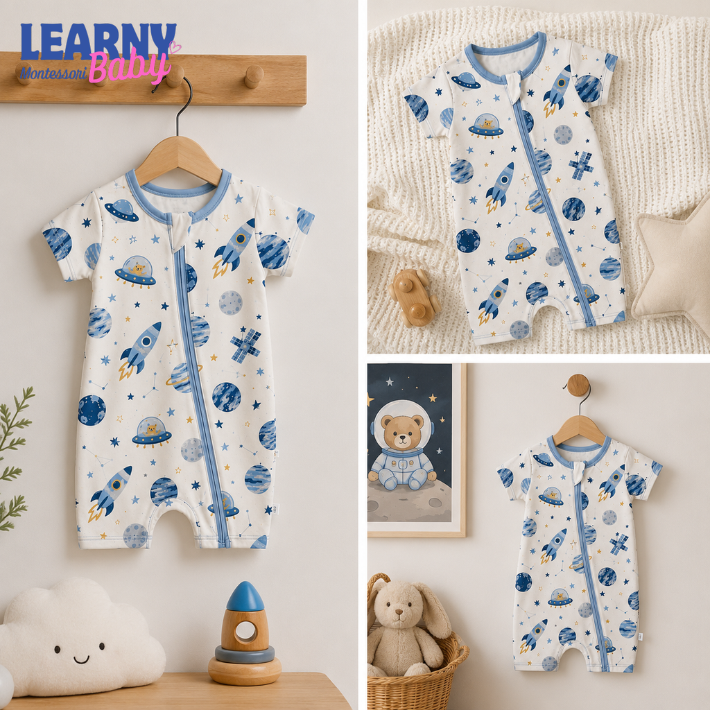 Outer Space Rocket Baby Convertible Zippy Pajamas, Space Baby Sleeper, Newborn Pajamas, Toddler Sleepwear