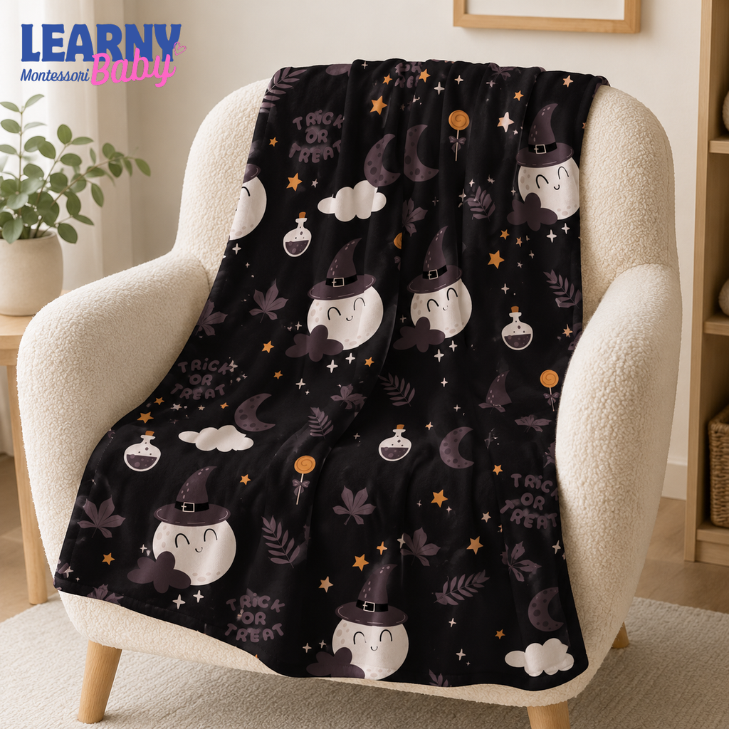 Cute Witch Halloween Bamboo Baby Blanket, Moon Potion and Stars Nursery Throw, Soft Spooky Baby Shower Gift