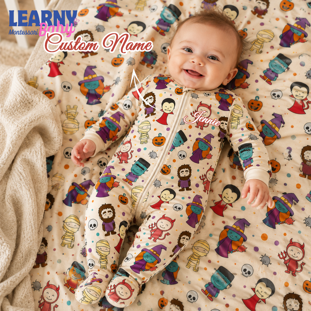 Halloween Characters Bamboo Baby Footie Zippy, Cute Witch Vampire Mummy Baby Pajamas, Spooky Infant Halloween Outfit