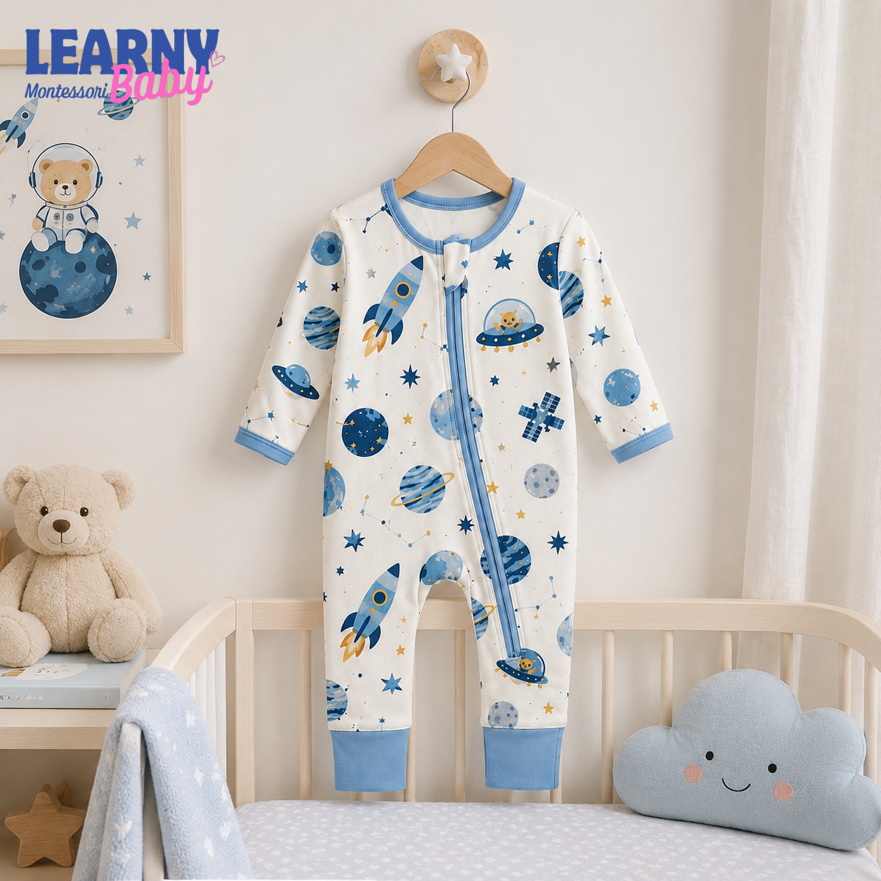 Outer Space Rocket Baby Convertible Zippy Pajamas, Space Baby Sleeper, Newborn Pajamas, Toddler Sleepwear