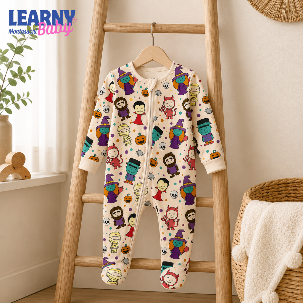 Halloween Characters Bamboo Baby Footie Zippy, Cute Witch Vampire Mummy Baby Pajamas, Spooky Infant Halloween Outfit