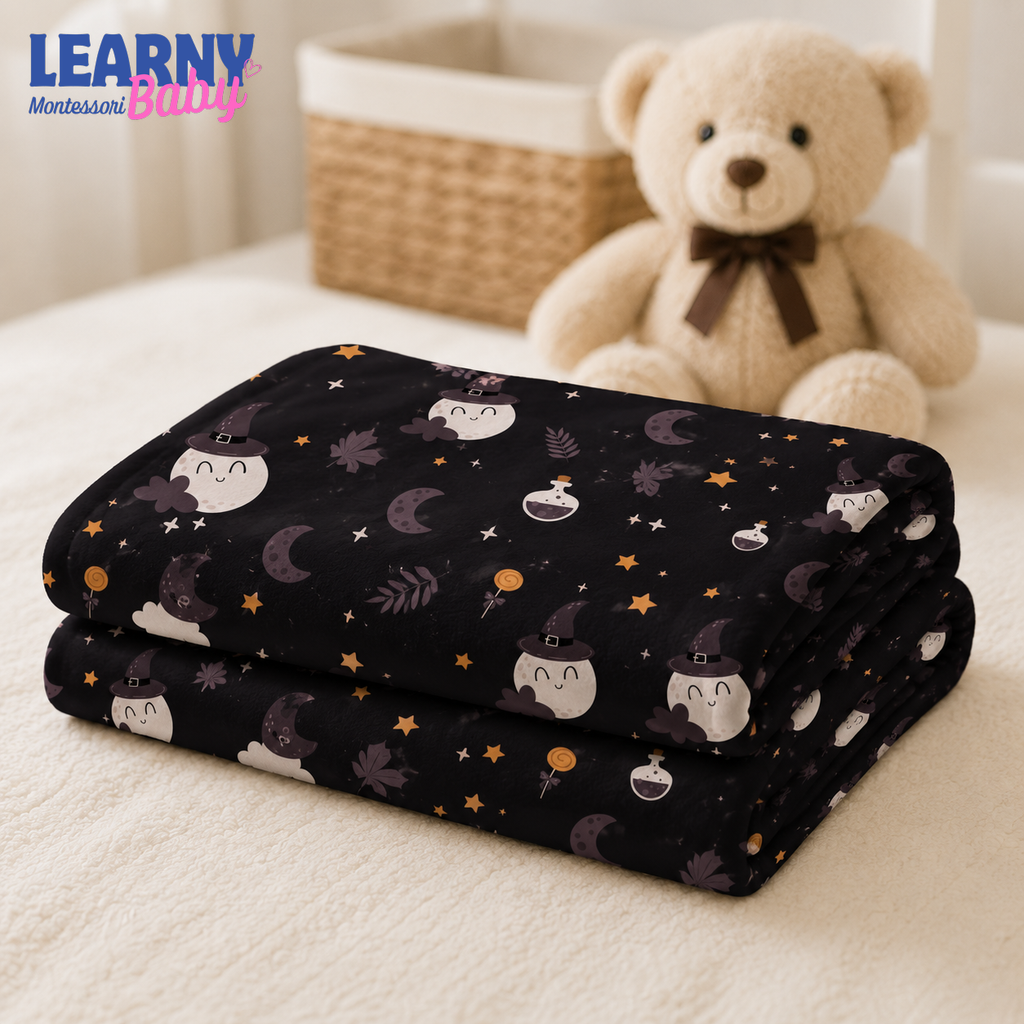 Cute Witch Halloween Bamboo Baby Blanket, Moon Potion and Stars Nursery Throw, Soft Spooky Baby Shower Gift