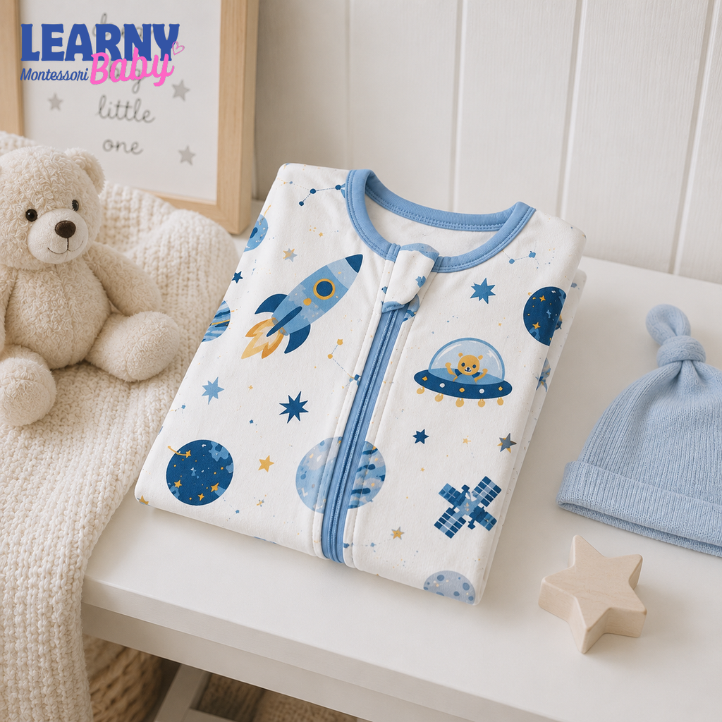 Outer Space Rocket Baby Convertible Zippy Pajamas, Space Baby Sleeper, Newborn Pajamas, Toddler Sleepwear