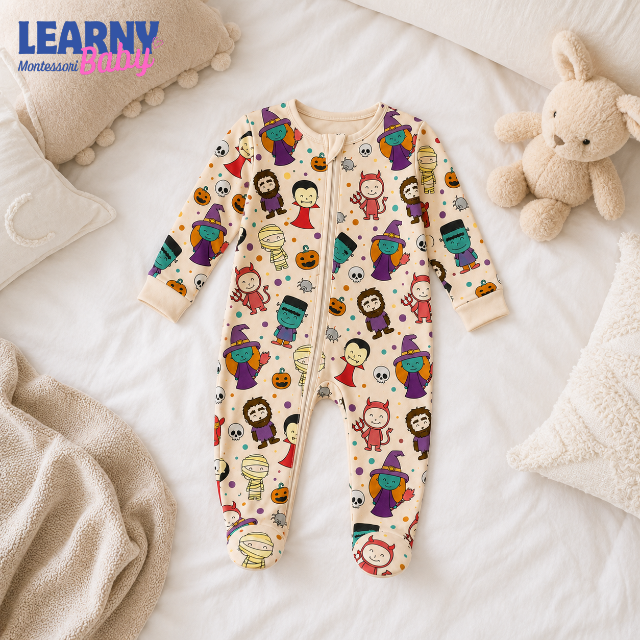 Halloween Characters Bamboo Baby Footie Zippy, Cute Witch Vampire Mummy Baby Pajamas, Spooky Infant Halloween Outfit
