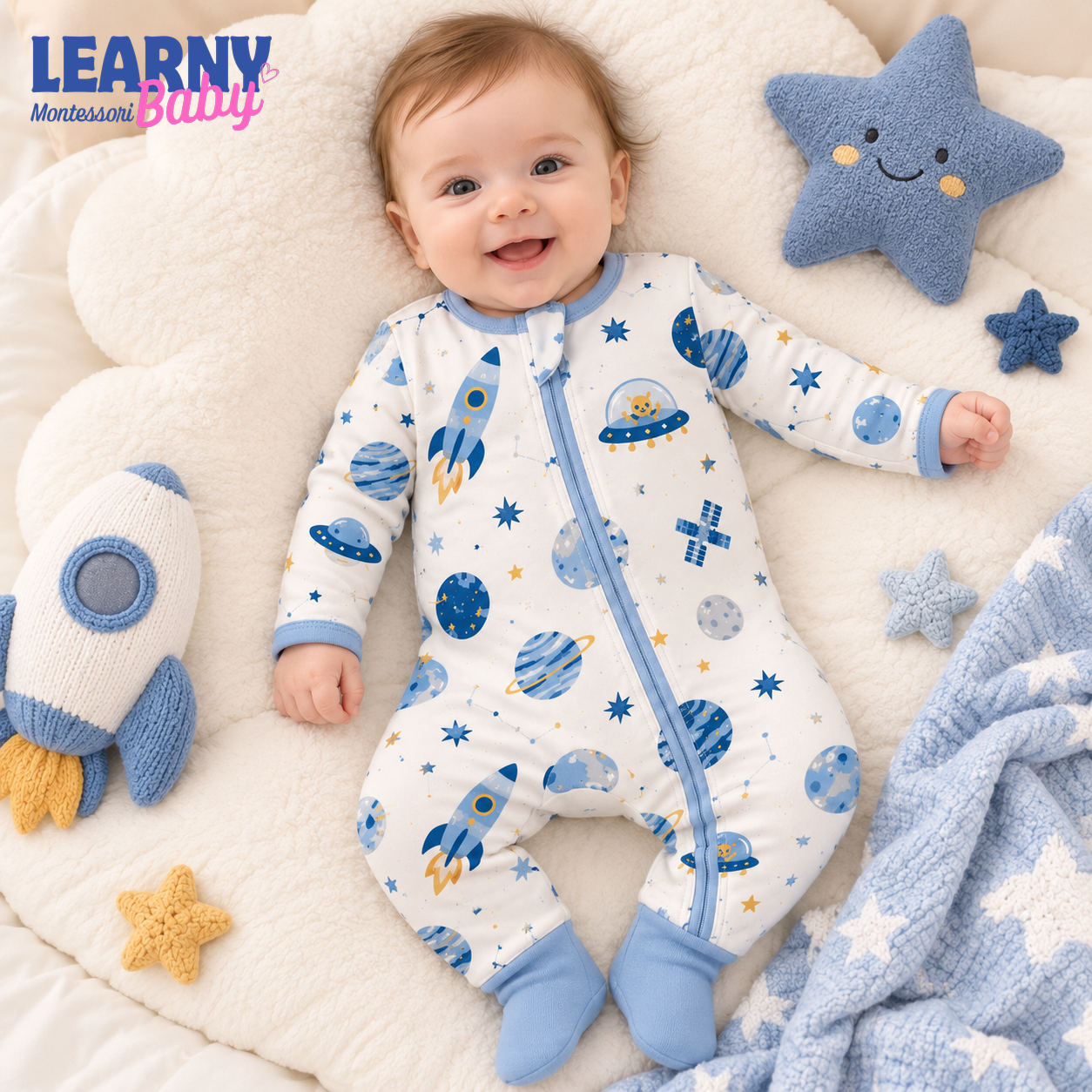 Outer Space Rocket Baby Convertible Zippy Pajamas, Space Baby Sleeper, Newborn Pajamas, Toddler Sleepwear
