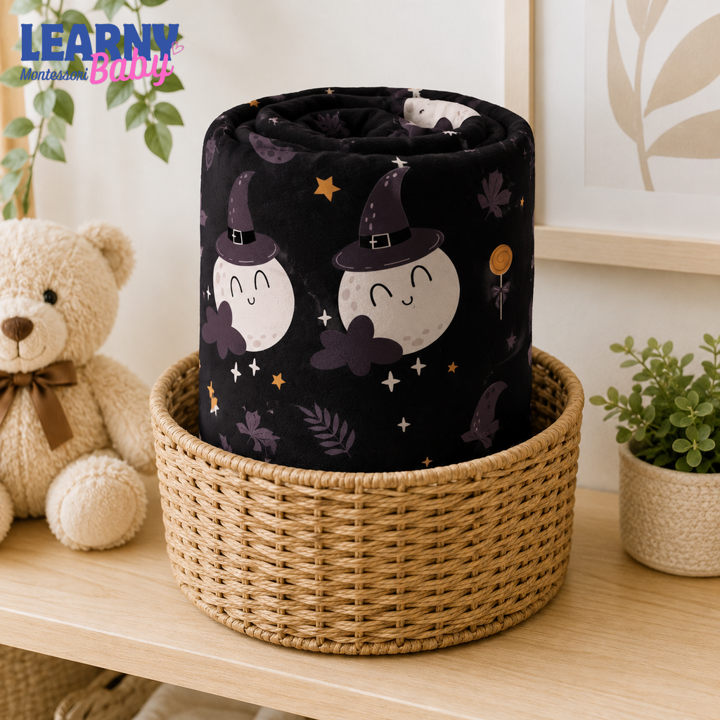 Cute Witch Halloween Bamboo Baby Blanket, Moon Potion and Stars Nursery Throw, Soft Spooky Baby Shower Gift