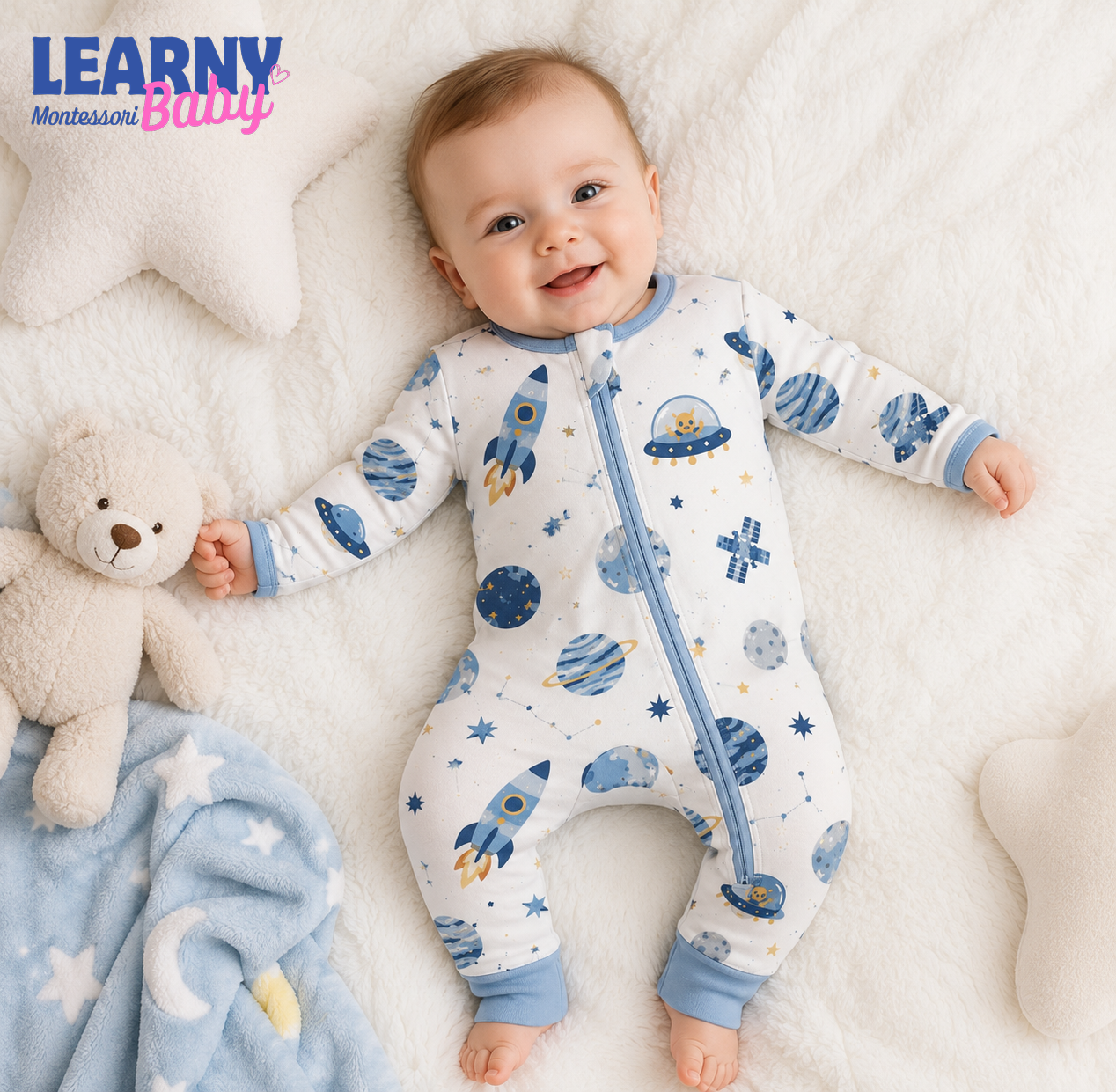 Outer Space Rocket Baby Convertible Zippy Pajamas, Space Baby Sleeper, Newborn Pajamas, Toddler Sleepwear