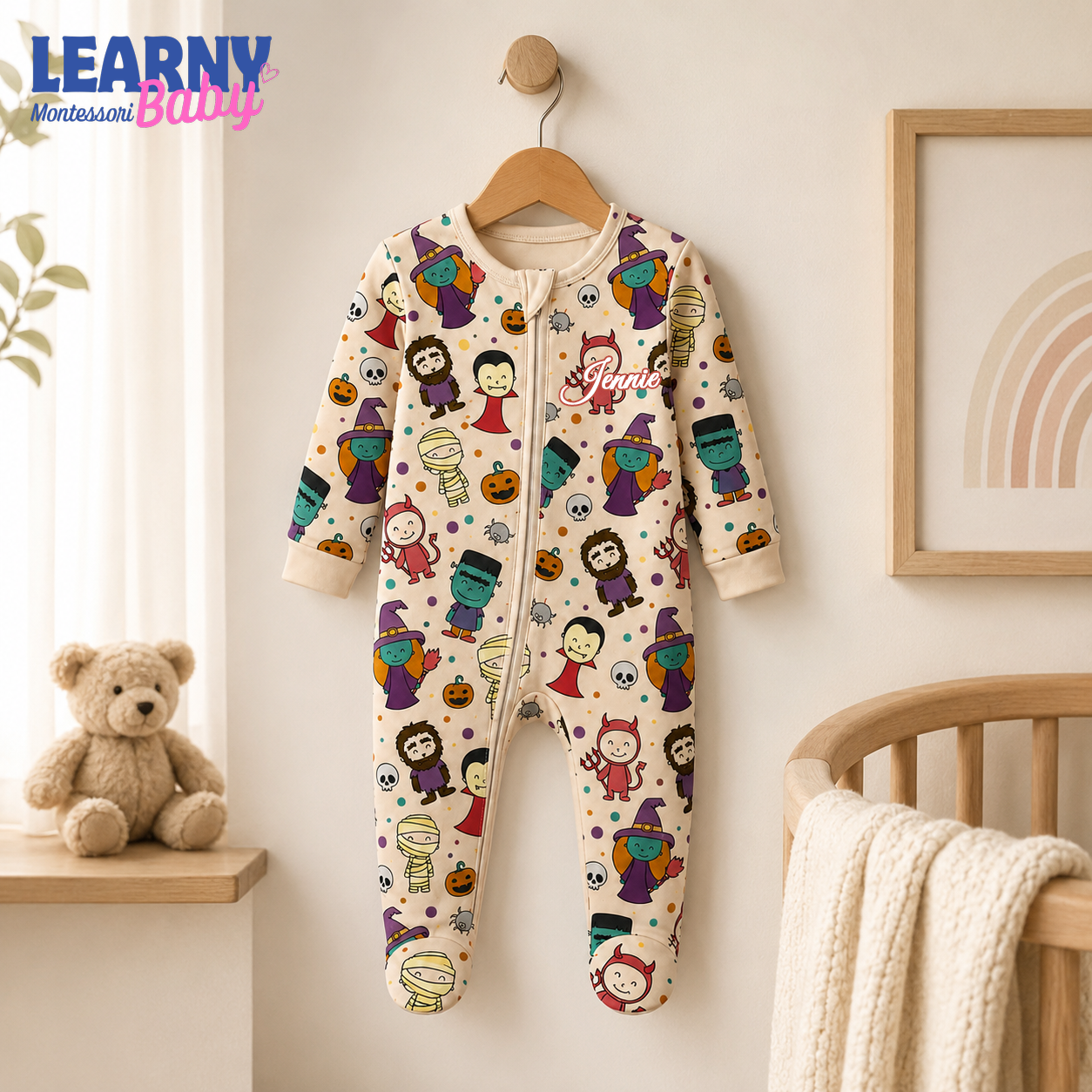 Halloween Characters Bamboo Baby Footie Zippy, Cute Witch Vampire Mummy Baby Pajamas, Spooky Infant Halloween Outfit