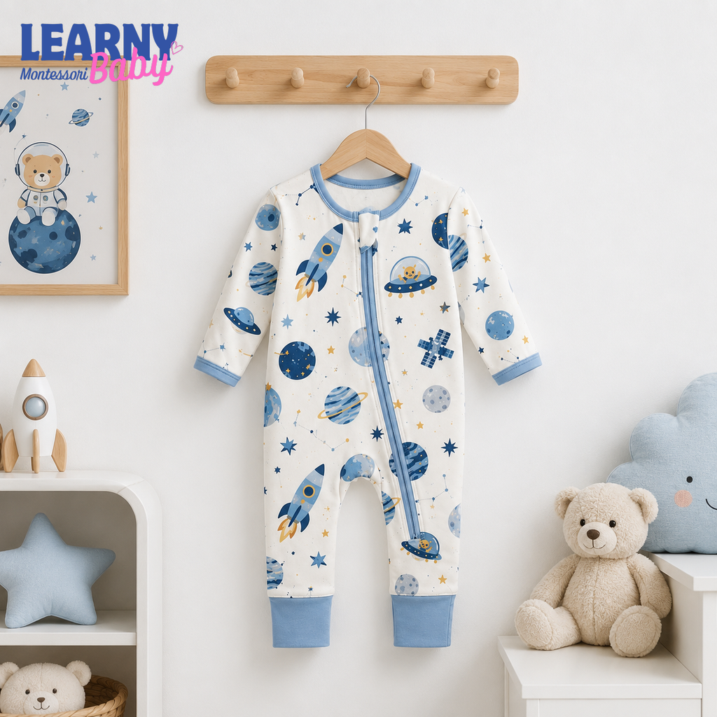 Outer Space Rocket Baby Convertible Zippy Pajamas, Space Baby Sleeper, Newborn Pajamas, Toddler Sleepwear