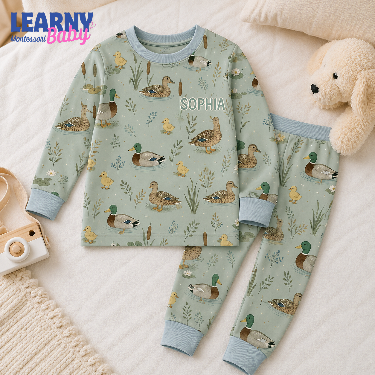 Bamboo Baby Pajamas – Personalized Mallard Duck Toddler Pajama Set