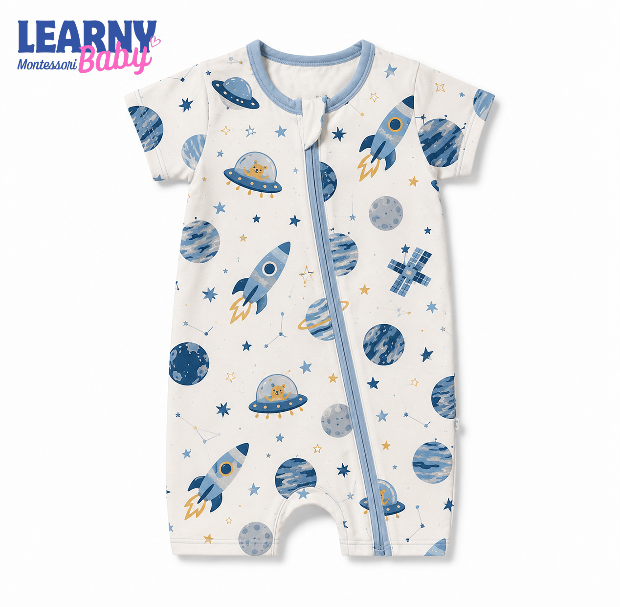 Outer Space Rocket Baby Convertible Zippy Pajamas, Space Baby Sleeper, Newborn Pajamas, Toddler Sleepwear