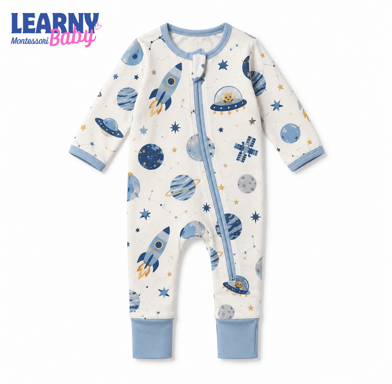 Outer Space Rocket Baby Convertible Zippy Pajamas, Space Baby Sleeper, Newborn Pajamas, Toddler Sleepwear
