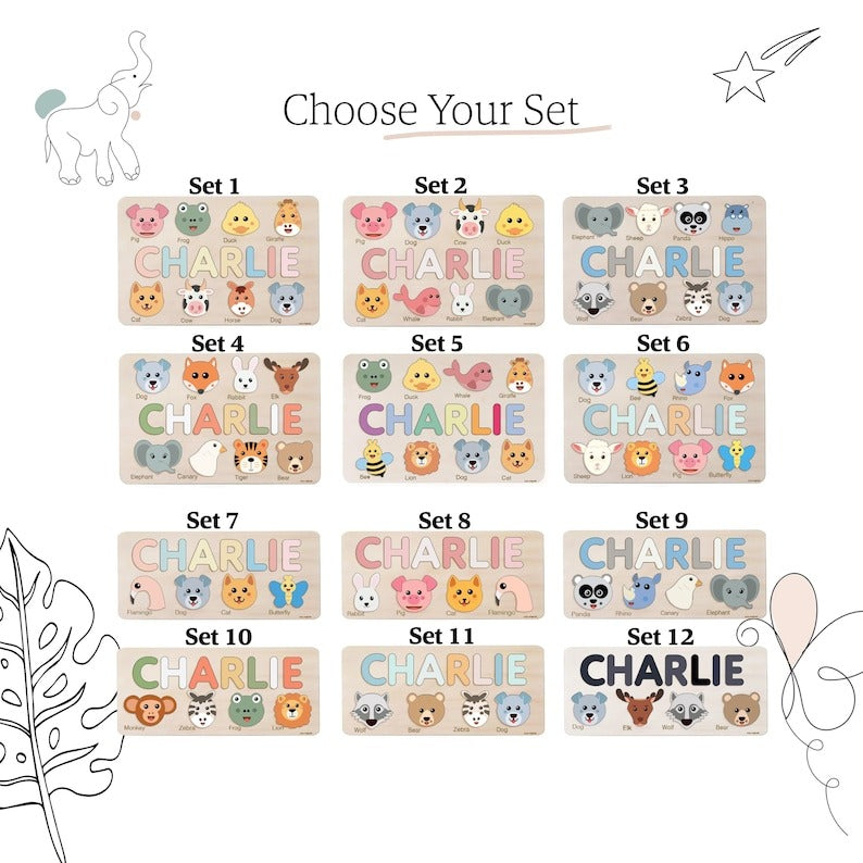 Custom Name Puzzle with Animals, Personalized Baby Gift, First Birthday Gift, Christmas Present, 0-3 Years Personalized Toy BBLB3
