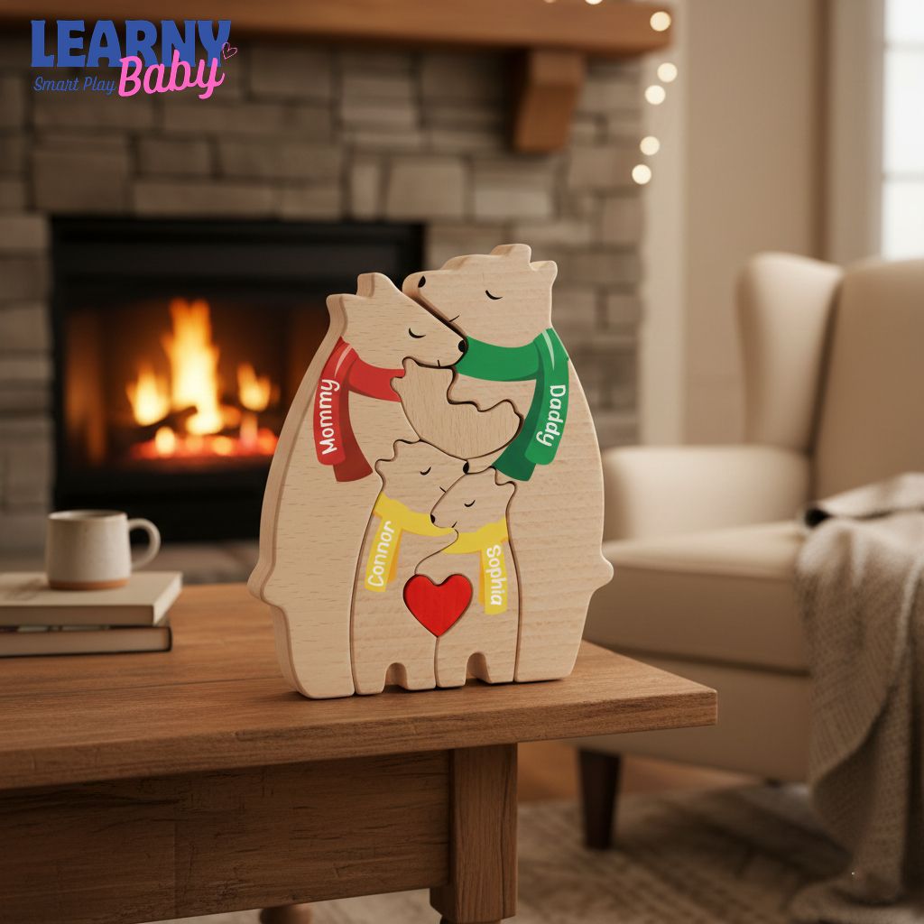 Wooden bear family puzzle, Gift for kids, Gift for parents, Wedding gift, Baby shower gift, Custom family gift, Home decor, Birthday gift