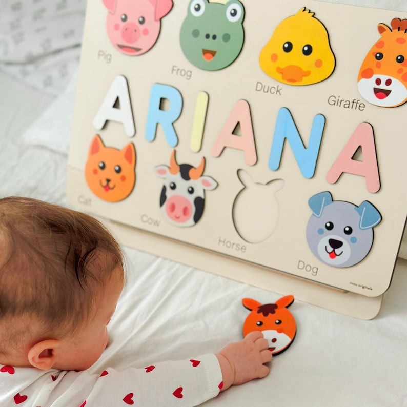 Custom Name Puzzle with Animals, Personalized Baby Gift, First Birthday Gift, Christmas Present, 0-3 Years Personalized Toy BBLB3