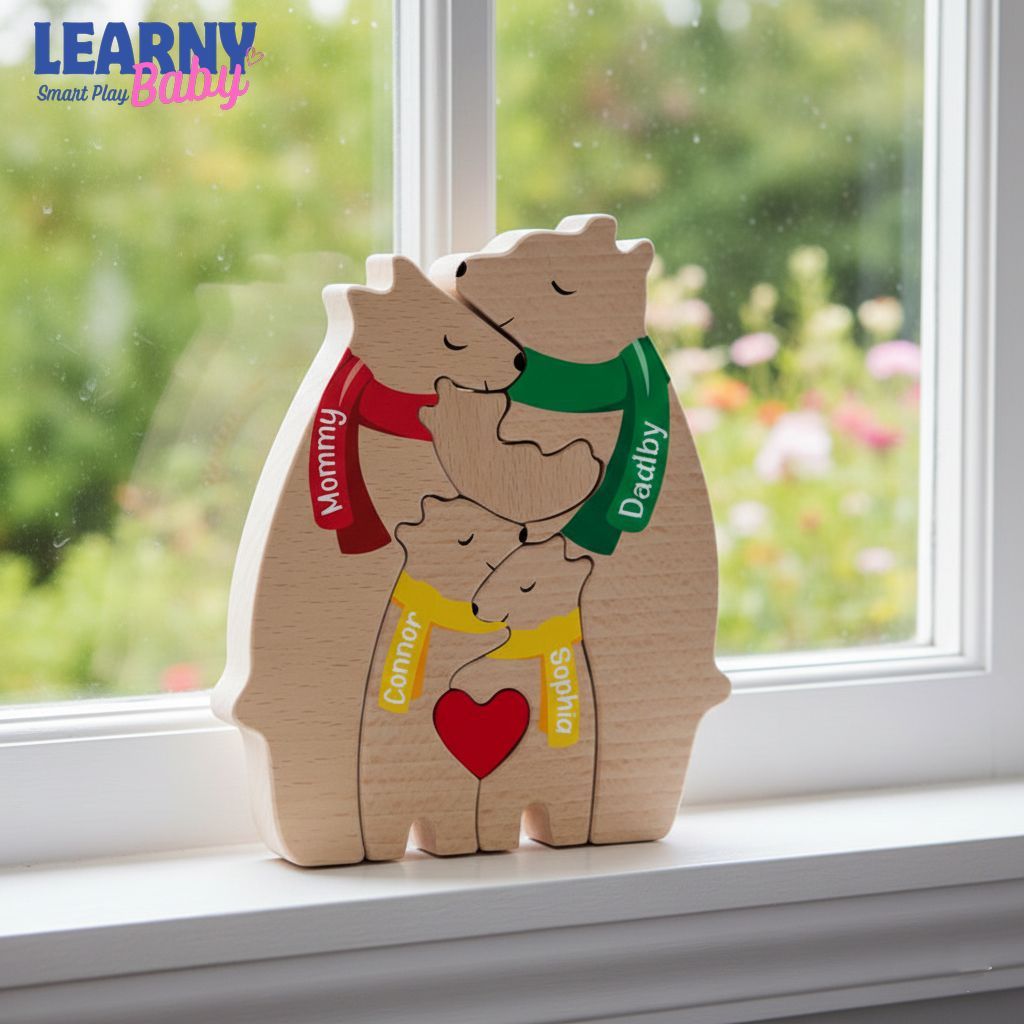 Wooden bear family puzzle, Gift for kids, Gift for parents, Wedding gift, Baby shower gift, Custom family gift, Home decor, Birthday gift