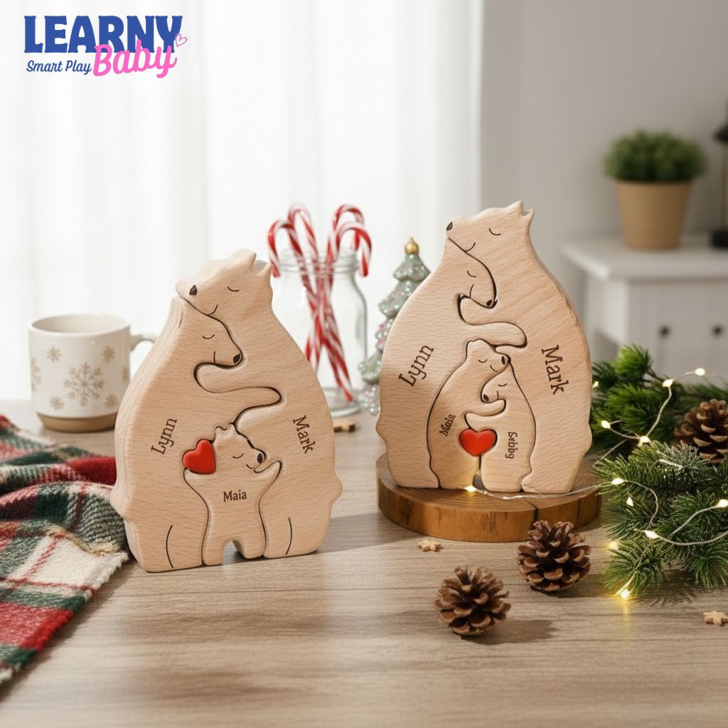 Wooden bear family puzzle, Gift for kids, Gift for parents, Wedding gift, Baby shower gift, Custom family gift, Home decor, Birthday gift