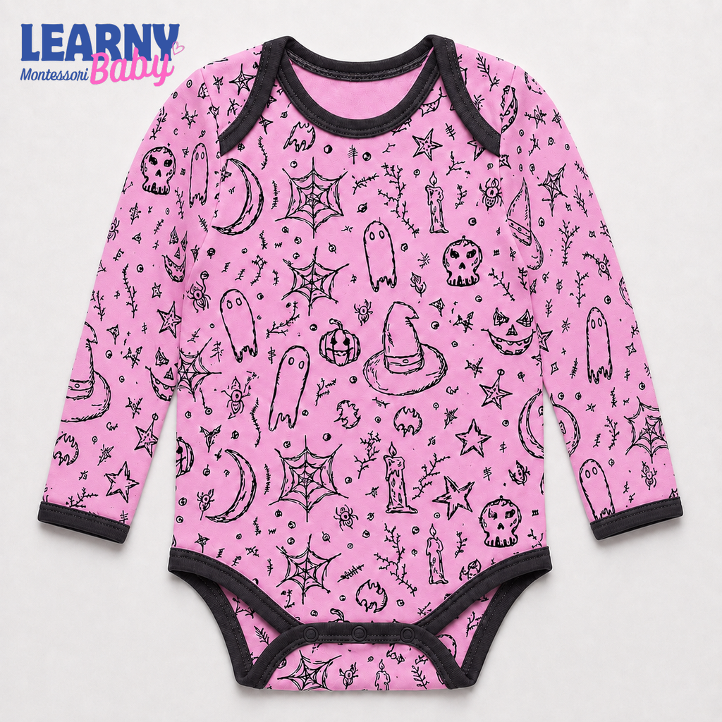 Baby’s First Halloween Pink Spooky Baby Bodysuit – Witch and Ghost Newborn Outfit