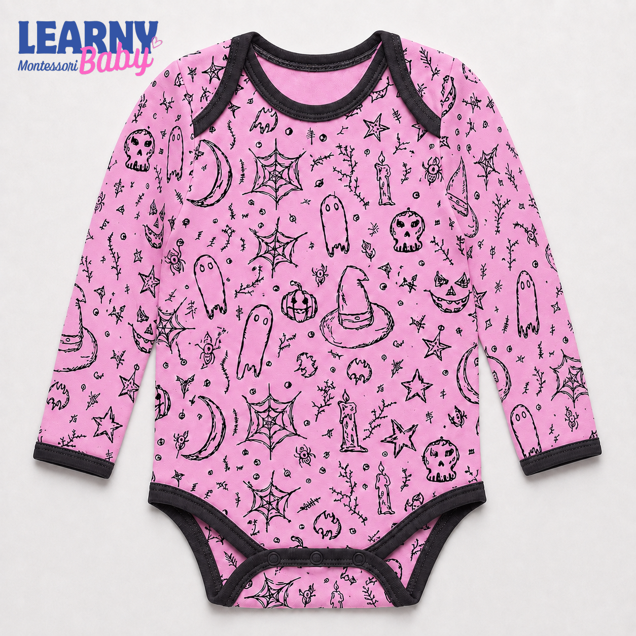 Baby’s First Halloween Pink Spooky Baby Bodysuit – Witch and Ghost Newborn Outfit