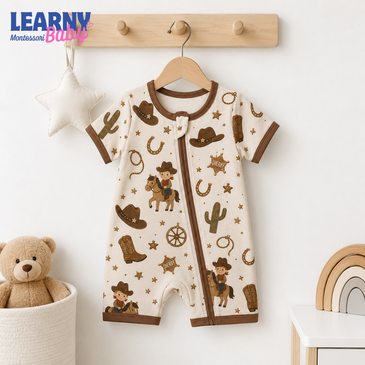 Western Cowboy Baby Convertible Zippy Pajamas, Cowboy Baby Sleeper, Western Newborn Pajamas, Toddler Sleepwear
