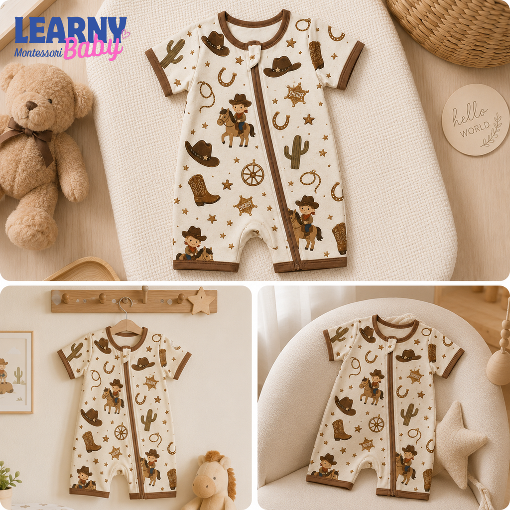 Western Cowboy Baby Convertible Zippy Pajamas, Cowboy Baby Sleeper, Western Newborn Pajamas, Toddler Sleepwear