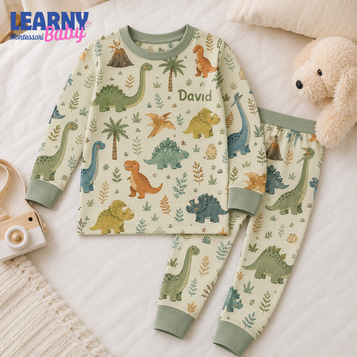 Bamboo Baby Pajamas – Personalized Dinosaur Toddler Pajama Set