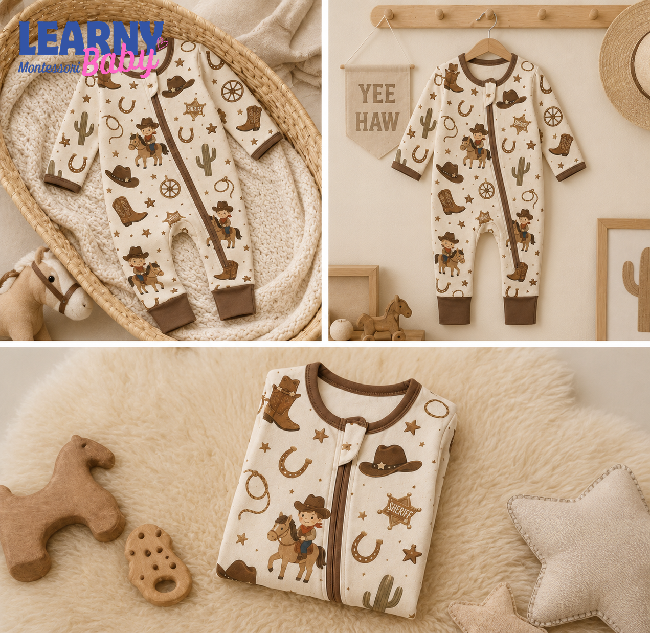 Western Cowboy Baby Convertible Zippy Pajamas, Cowboy Baby Sleeper, Western Newborn Pajamas, Toddler Sleepwear
