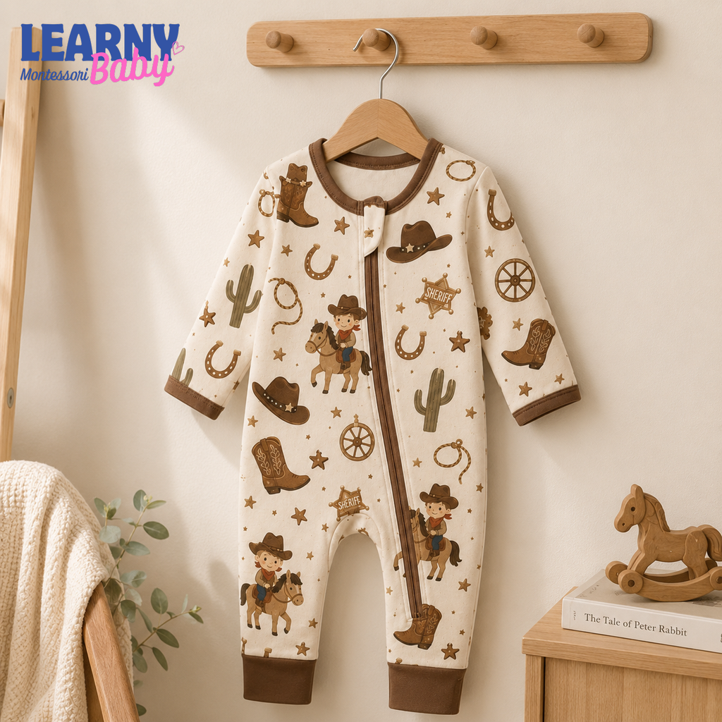 Western Cowboy Baby Convertible Zippy Pajamas, Cowboy Baby Sleeper, Western Newborn Pajamas, Toddler Sleepwear