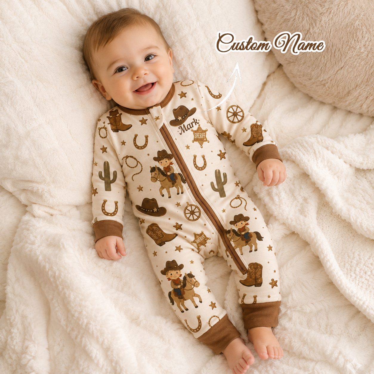 Western Cowboy Baby Convertible Zippy Pajamas, Cowboy Baby Sleeper, Western Newborn Pajamas, Toddler Sleepwear
