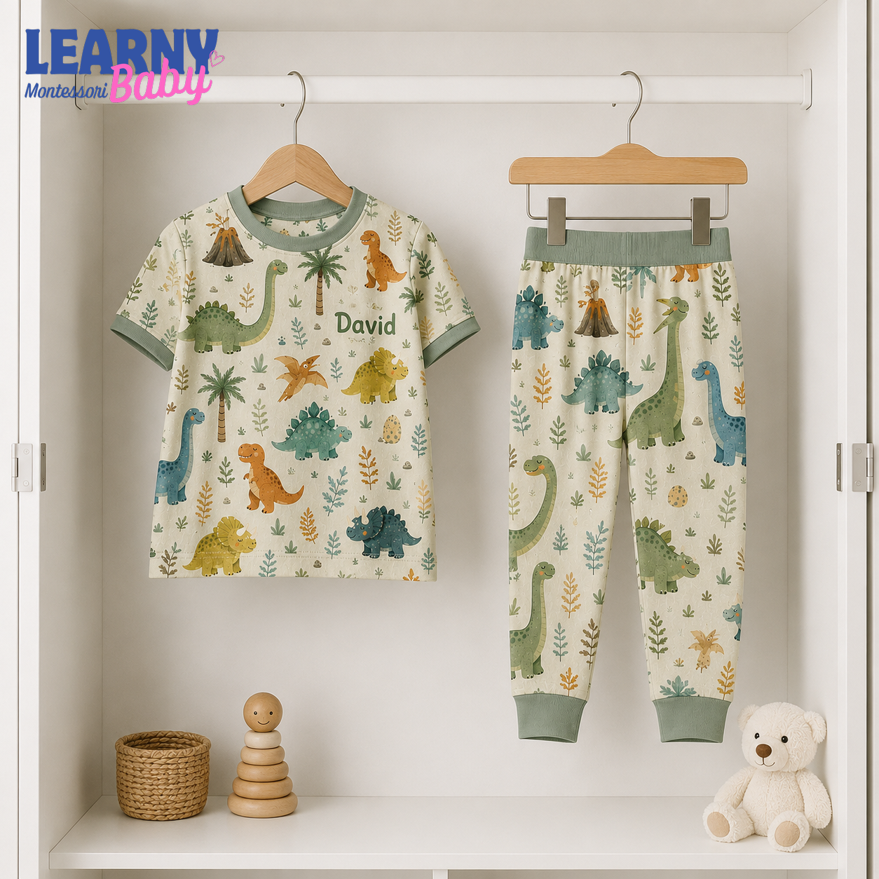 Bamboo Baby Pajamas – Personalized Dinosaur Toddler Pajama Set