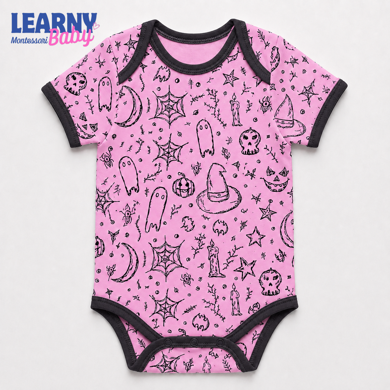 Baby’s First Halloween Pink Spooky Baby Bodysuit – Witch and Ghost Newborn Outfit
