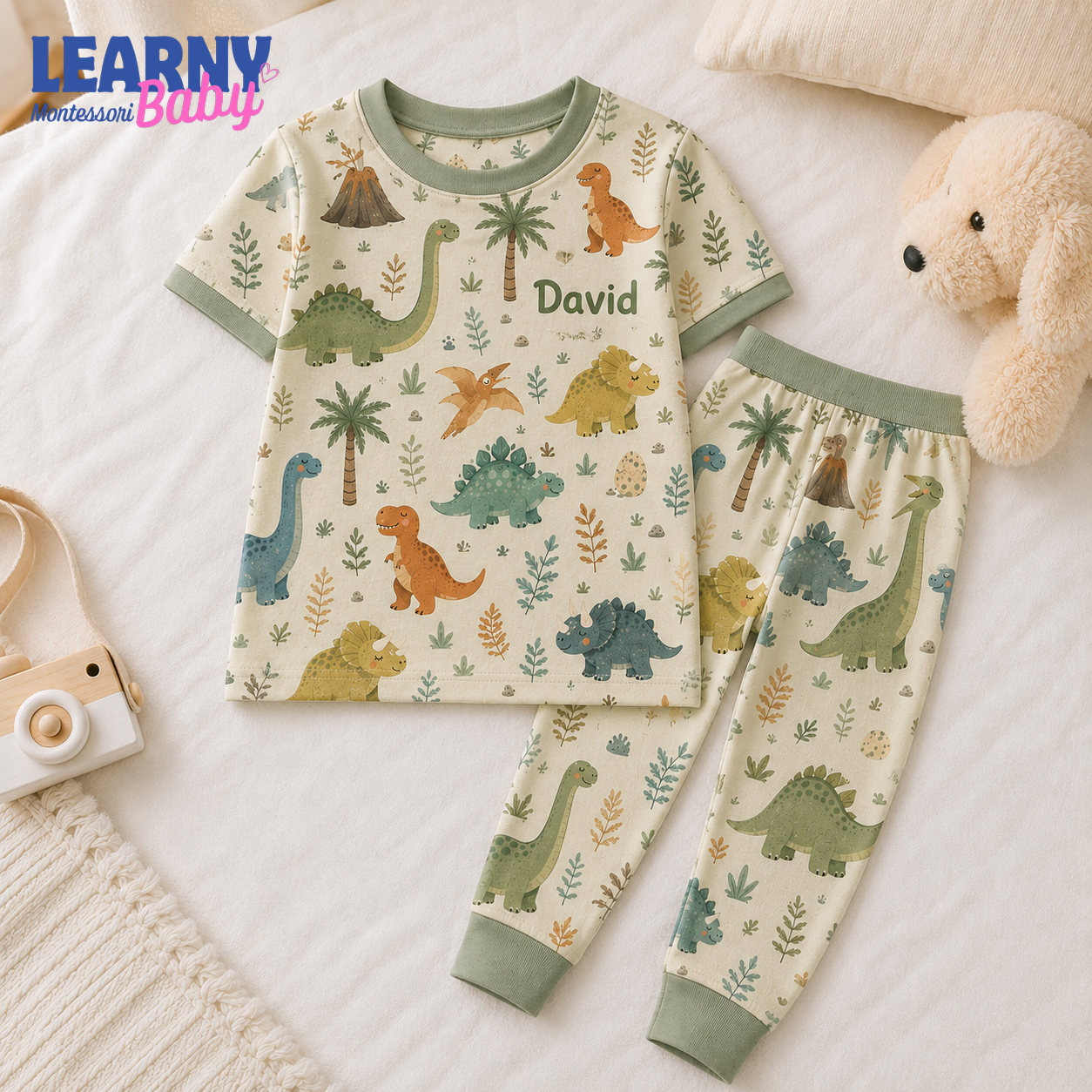 Bamboo Baby Pajamas – Personalized Dinosaur Toddler Pajama Set