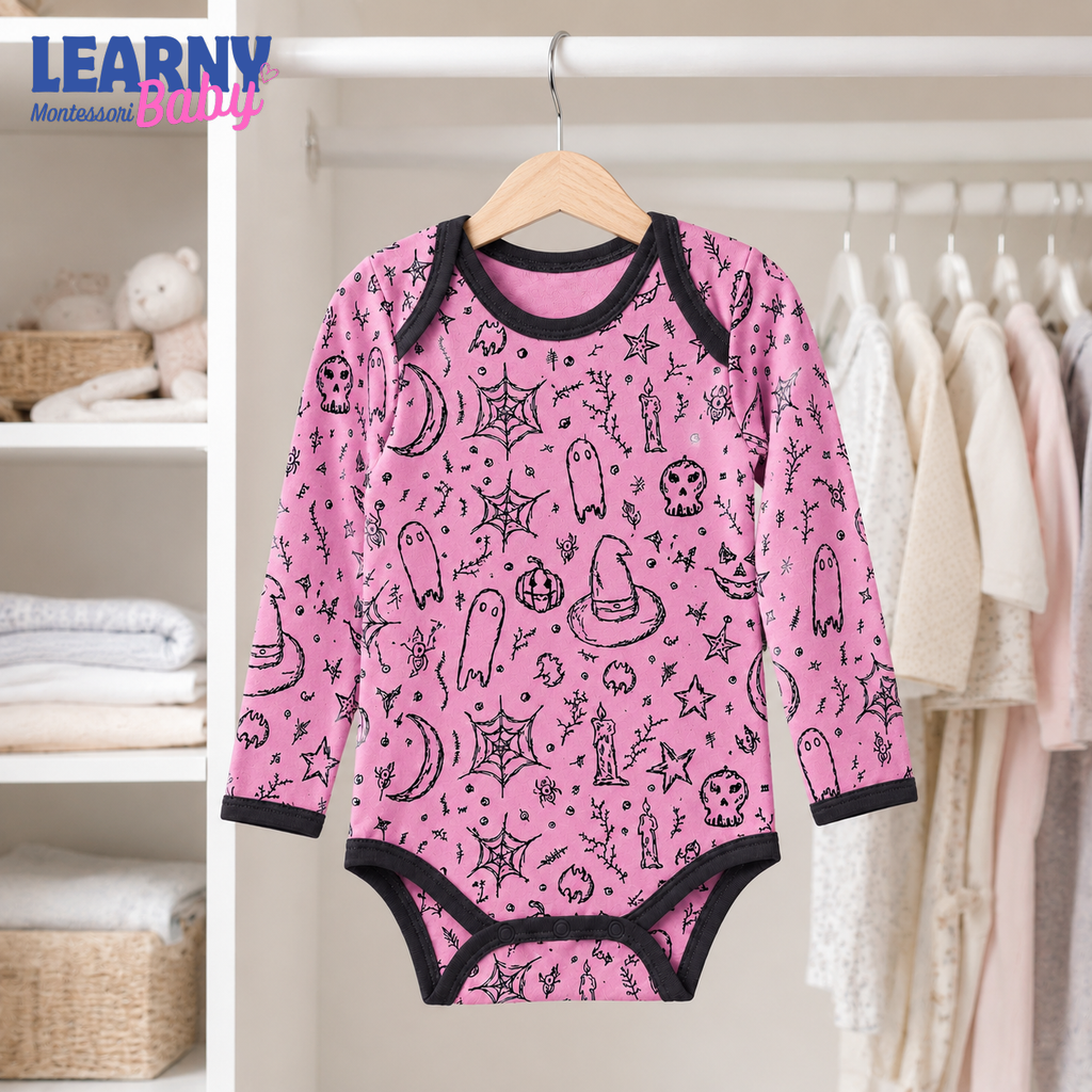 Baby’s First Halloween Pink Spooky Baby Bodysuit – Witch and Ghost Newborn Outfit