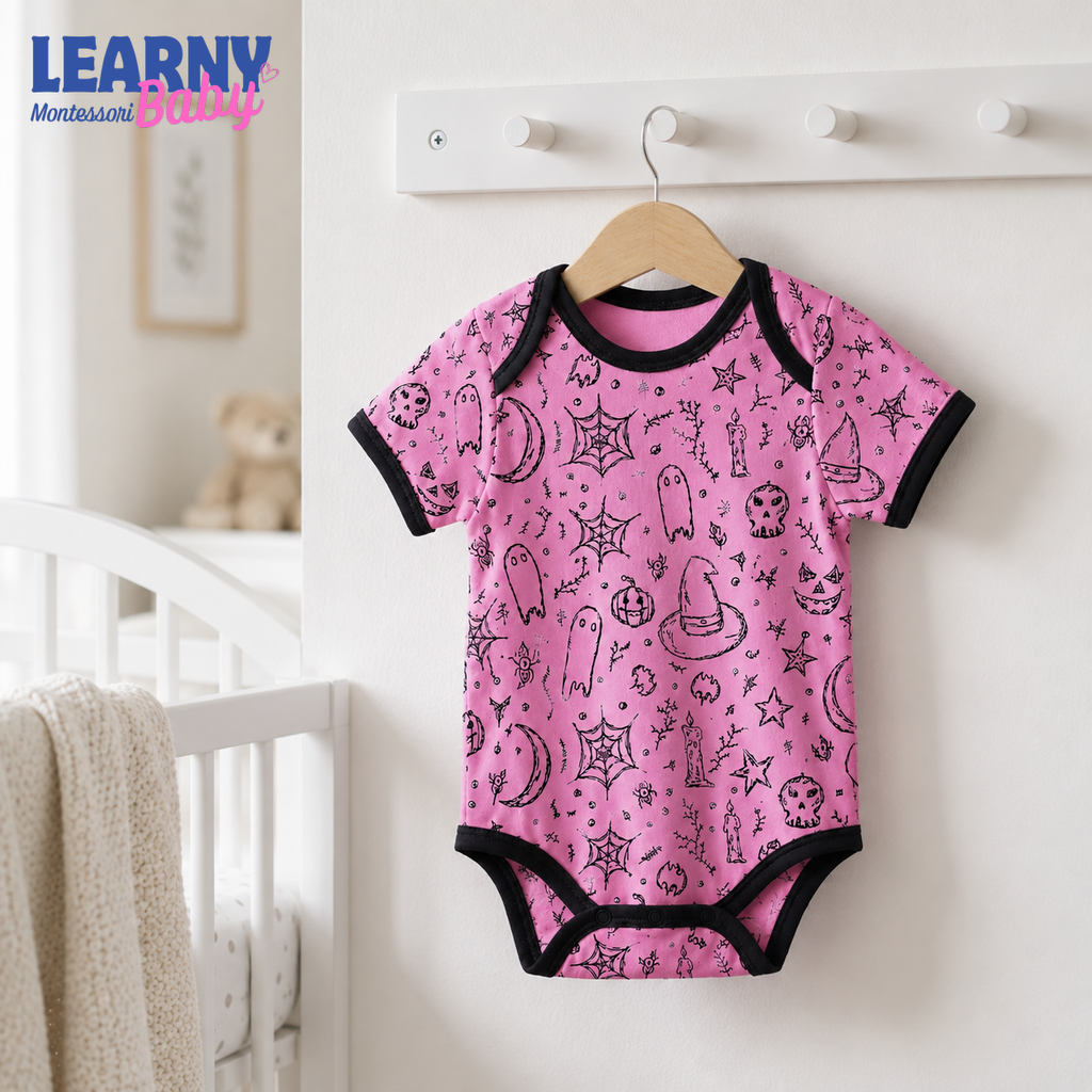 Baby’s First Halloween Pink Spooky Baby Bodysuit – Witch and Ghost Newborn Outfit