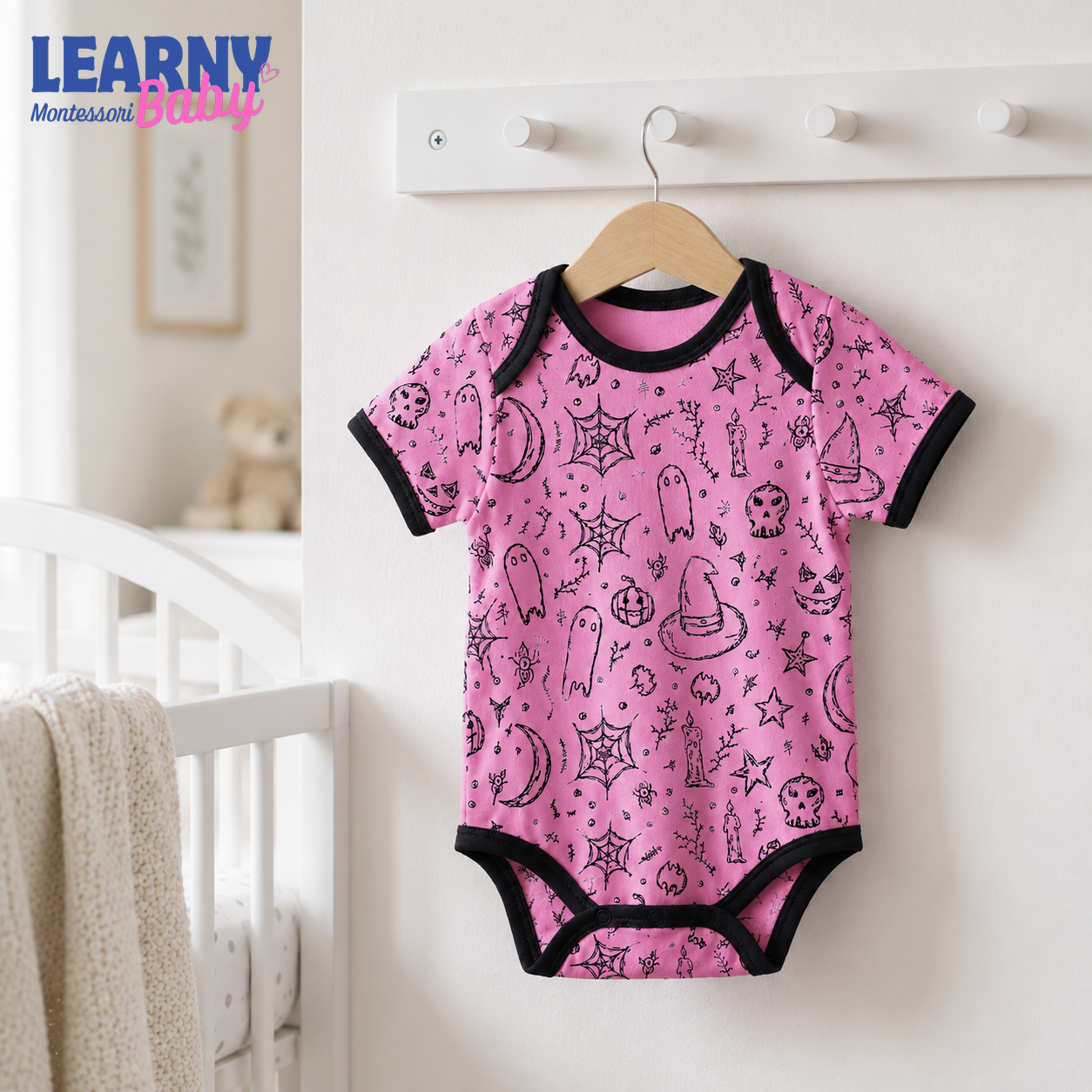 Baby’s First Halloween Pink Spooky Baby Bodysuit – Witch and Ghost Newborn Outfit